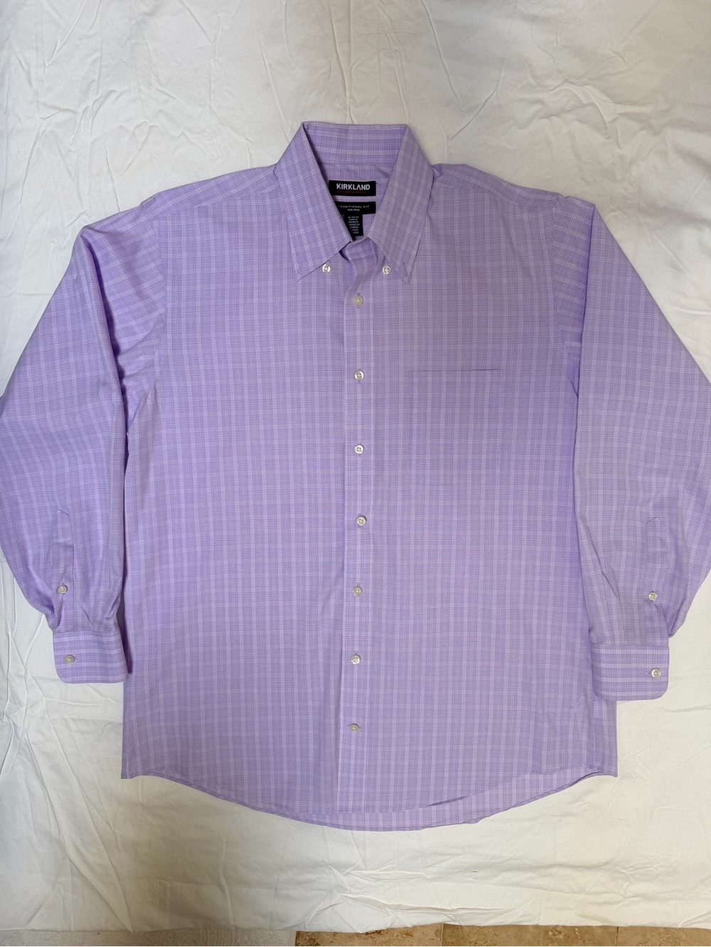 Kirkland Signature Lavender Plaid Long-Sleeve Button-Down Shirt